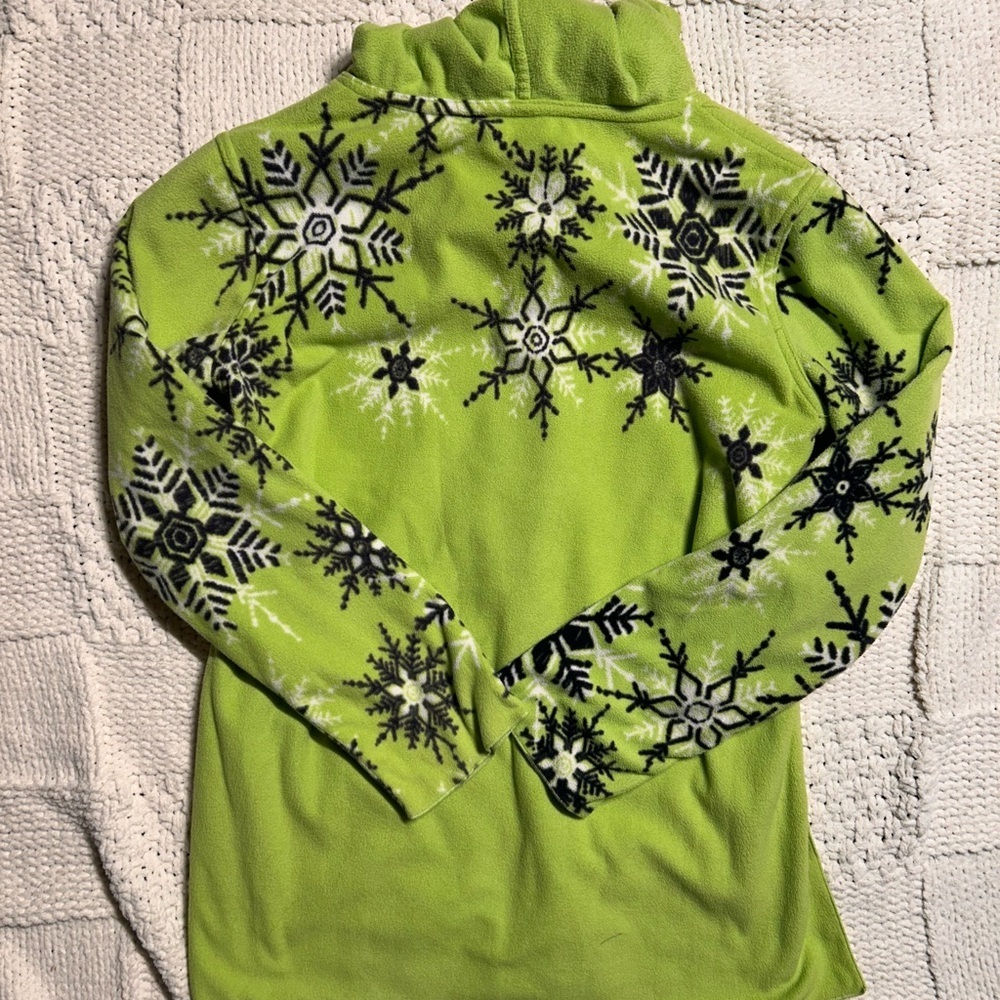 Y2K Eddie Bauer Lime Green Hoodie Snowflakes - Picture 2 of 4